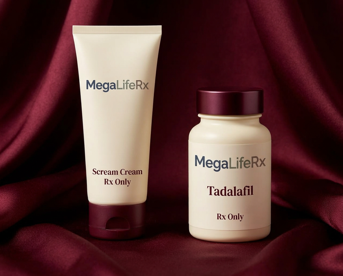 MegaLifeRx His & Hers branded illustrative packaging, Rx Only