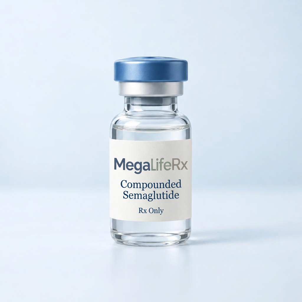 MegaLifeRx Compounded Semaglutide illustrative packaging, Rx Only